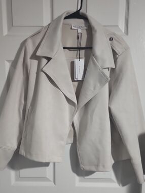 Chelsea & Theodore Cream Faux Leather Moto Jacket